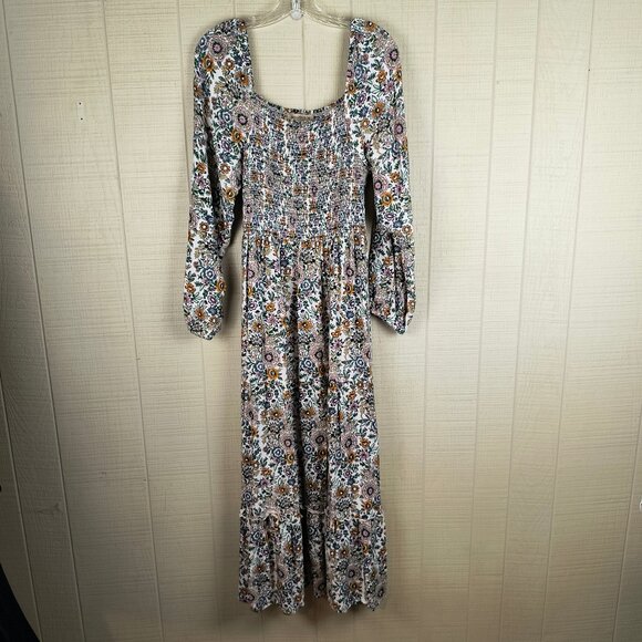 Natural Life Smocked Dress Boho Floral Off the Shoulder Midi Ruffle - Picture 1 of 5